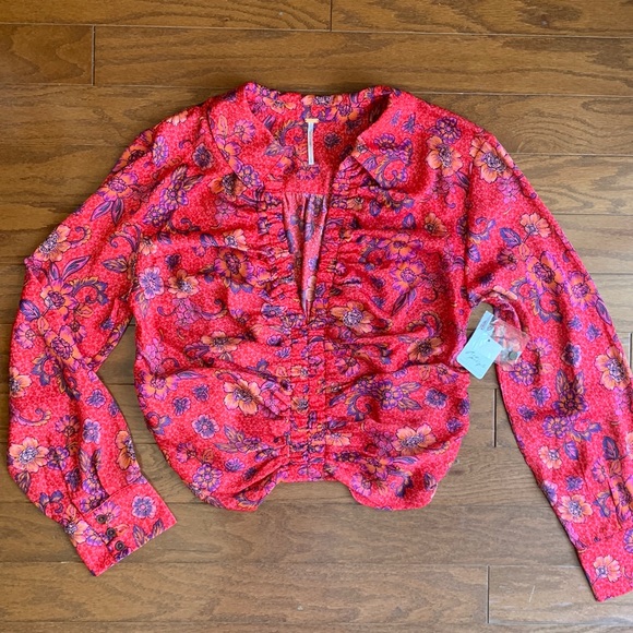 NWT Free People I Got You Crop Top Long Sleeve Boho Floral Size Large - Picture 5 of 14